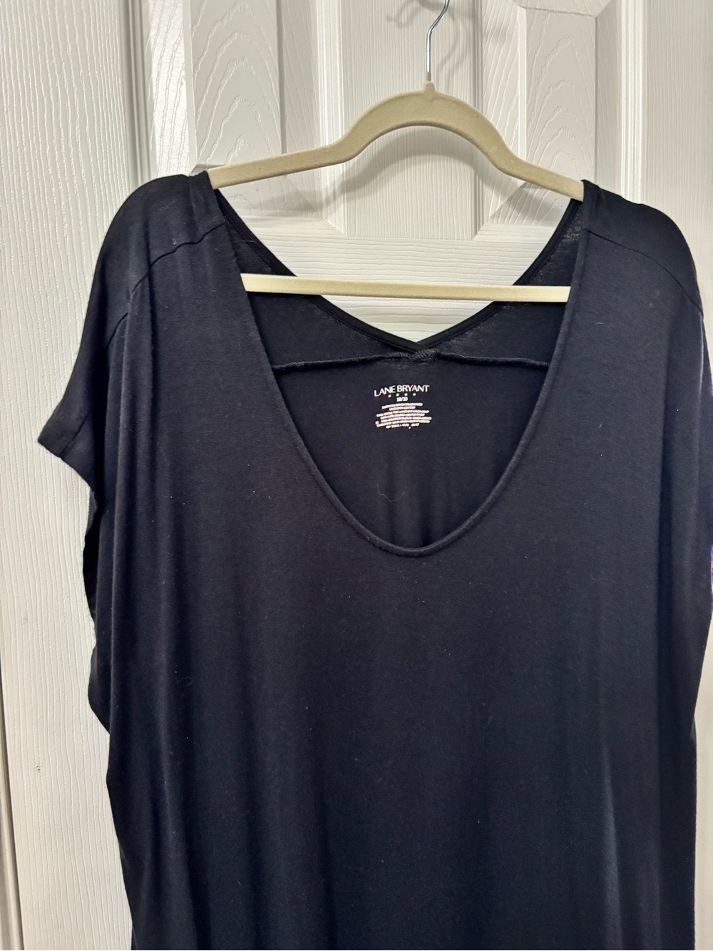 Lane Bryant Plus 18/20 Black Scoop Neck Lace Hem Cap Sleeve Top - Picture 3 of 6